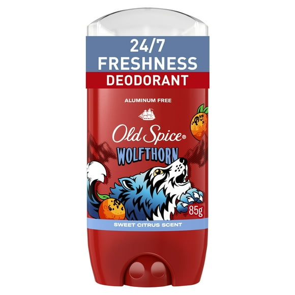 Old Spice Aluminum Free Deodorant for Men, 24/7 Freshness, Long Lasting Odor Protection, Legendary Fragrance, Wolfthorn, Sweet Citrus Scent, 85 g