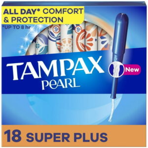 Tampax Pearl Tampons, with LeakGuard Braid, Super Plus Absorbency, Unscented, 18CT
