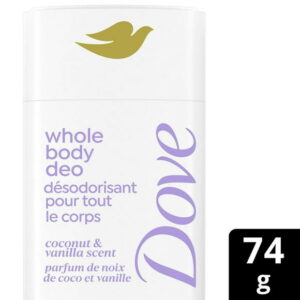 Dove Whole Body Deodorant Aluminum Free, Anti-Friction Stick Coconut & Vanilla Scent