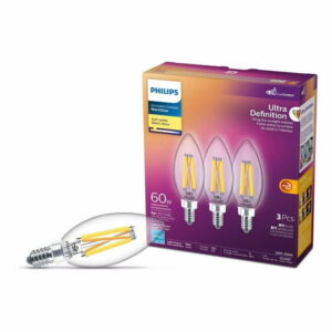 Philips UltraDefinition LED B11 E12 60W Equivalent Light Bulb, Dimmable Soft White (2700K) 3-Pack, Philips LED B11 E12 60W