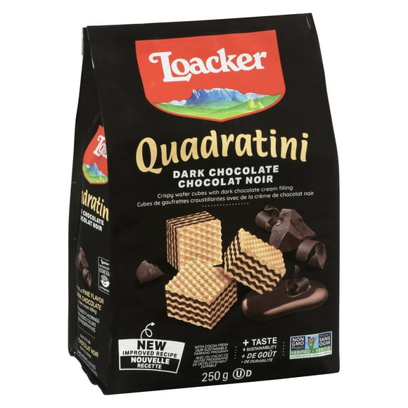 Loacker Quadratini Wafer Dark Chocolate Bite Size Baked Cookies 250GR, 250 GR