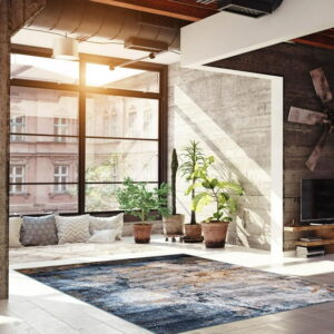 ECARPET Marble Textured Area Rug, Contemporary Carpet for Living Room, Oxygen Blue Collection