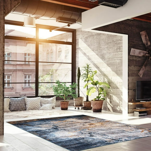 ECARPET Marble Textured Area Rug, Contemporary Carpet for Living Room, Oxygen Blue Collection