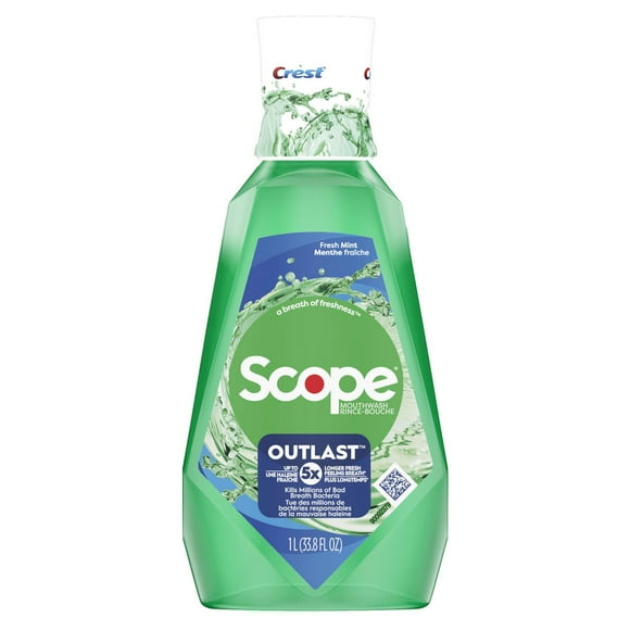 Crest Scope Outlast Mouthwash/Mouth Rinse, Long Lasting Freshness, Kills Millions of Bad Breath Germs, Fresh Mint, 1L