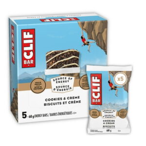 CLIF BAR Energy Bars, Cookies & Creme, Granola Bar, High in Protein, Contains 70% Organic Ingredients, (Pack of 5), 340 g
