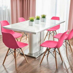 Heavenly Collection Dark Pink Wood Chair SET OF 6