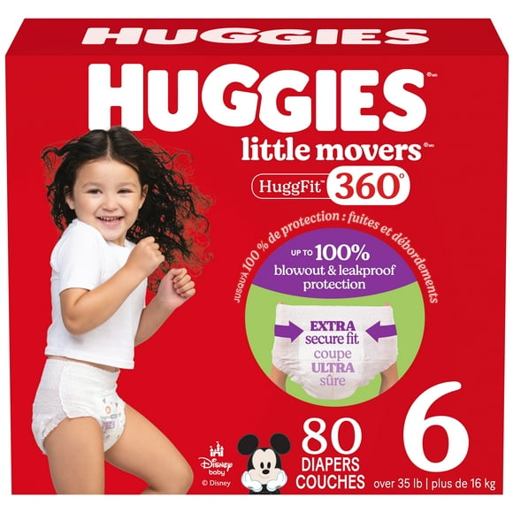 Huggies Little Movers HuggFit 360° Baby Diapers with 360° Waistband, Size 3-7, Count 136-70, HUGFIT 360 MC S3-7| Count 136-70