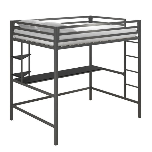 Novogratz Maxwell Metal Full Loft Bed with Desk & Shelves