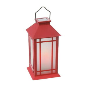 LED Solar Frosted Glass Pane Lantern Red