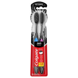 Colgate 360 Charcoal Toothbrush, Soft, 2 Pack