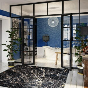 ECARPET Marble Textured Area Rug, Contemporary Carpet for Living Room, Black Marble Collection