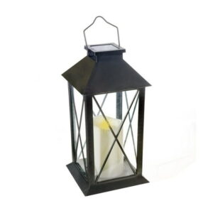 LED Solar Clear Glass Pane Lantern with Faux Candle Diamond