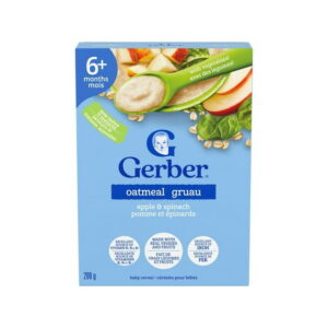 Gerber Oatmeal, Apple & Spinach Baby Cereal, 6+ Months, Real Fruits & Veggies, Source Of B Vitamins & Iron, No Preservatives, Artificial Colours Or Artificial Flavours, 208 g