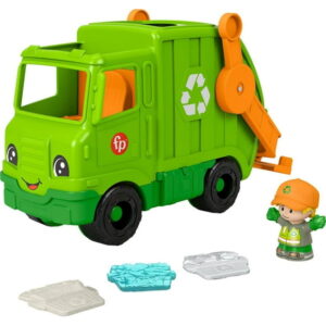 Fisher-Price Little People Recycling Truck Musical Toddler Garbage Toy Set, 5 Pieces, Ages 1+