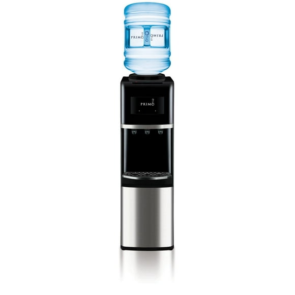 Primo Deluxe Top Load Bottled Water Dispenser, Stainless Steel, Dispenses piping hot, icy cold, and room temperature water.
