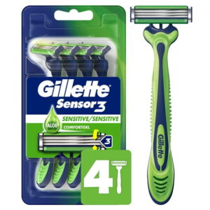 Gillette Sensor3 Sensitive Men's Disposable Razor, 4 Razors, 4CT
