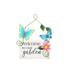 IH Casa Decor Welcome To Our Garden Metal Butterfly Hanger