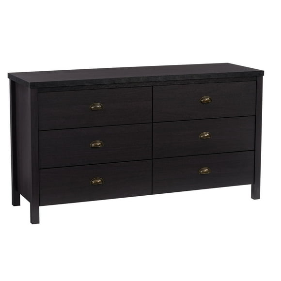 CorLiving Boston Modern Engineered Wood 6 Drawer Wide Adult Dresser with Interlocking Drawers