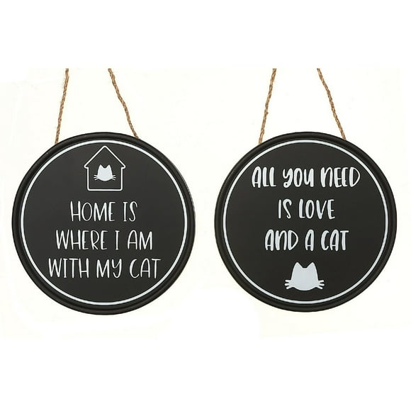 Round Mdf Cat Sign - Set of 2