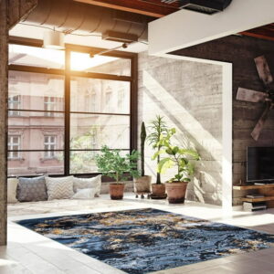 ECARPET Marble Textured Area Rug, Contemporary Carpet for Living Room, Sky Blue Marble Collection