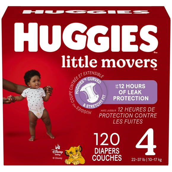 Huggies Little Movers Diapers, Mega Colossal Pack, Size 4, Count 120, Sizes: 3-8 | 136-62 Count