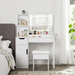 Mainstays 2-Piece Vanity and Stool with Lighted Mirror and USB Power