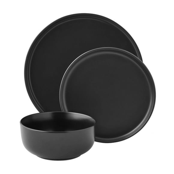 Mainstays Alessandra Matte Black 12-Piece Stoneware Dinnerware Set, MS 12PC SET ALLESANDRA