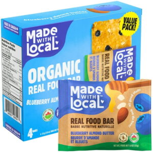 Made with Local Blueberry Almond Butter Organic Energy Bars (Organic, Gluten-Free, Non-GMO, 7g Protein, Simple Ingredients, Made in Canada), 4-Pack (212 g), Organic Energy Bars- Blueberry (4 pack) - 212 g