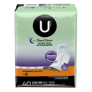 U by Kotex Clean & Secure Ultra Thin Overnight Pads with Wings, 40 Count, UBK PREM ULTHN OVRNTWNG PAD 40