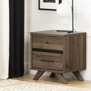 South Shore, Flam collection, 2-Drawer Nightstand Natural Walnut and Matte Black