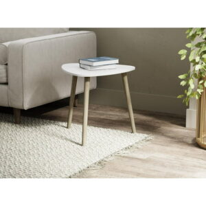 Side Table. End Table Living Room. Bedside Table or Night Stand. Small Entry Table. Easy To Assemble. White Top, Natural Wood Base