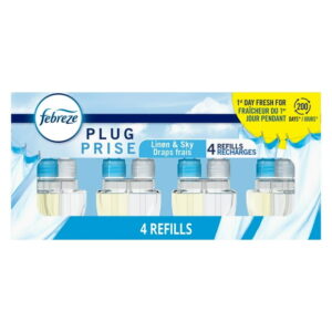 Febreze Plug In Air Freshener, Odor-Fighting Scented Oil Refill, Linen & Sky Scent, 4 Refills, 104ML