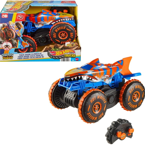 Hot Wheels Monster Trucks Tiger Shark Climber RC Vehicle, Battery-Powered Remote-Control Toy Truck
