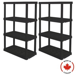 Hyper Tough Plastic Shelf Garage Storage Shelves 4-Tier 56"H x 18"D x 36"W 2-Pack Black-600 lb Total Capacity