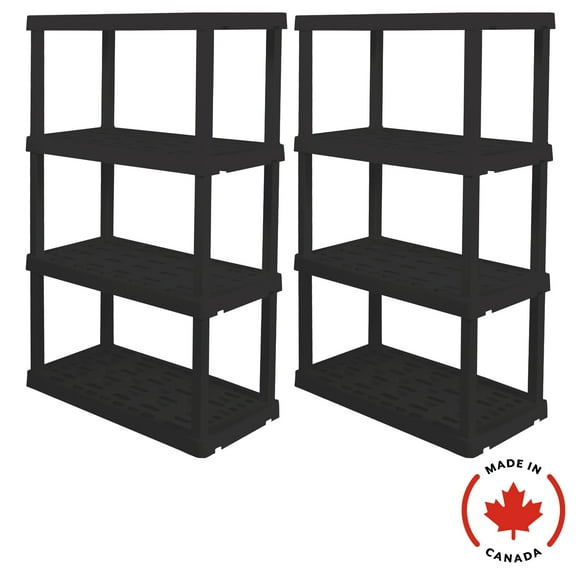 Hyper Tough Plastic Shelf Garage Storage Shelves 4-Tier 56"H x 18"D x 36"W 2-Pack Black-600 lb Total Capacity