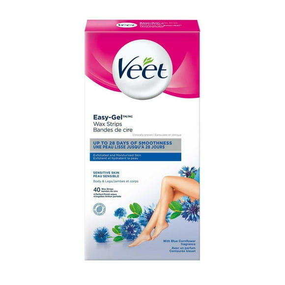 Veet® Easy-Gel Wax Strips Body & Legs Sensitive Skin, 40 ct + 4 wipes