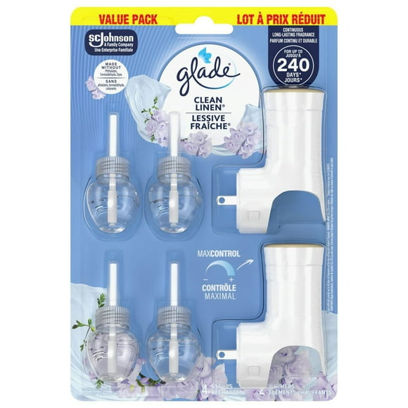 Glade Plugins® Air Freshener Oil Refill, Clean Linen, 2 Warmers 4 Refills