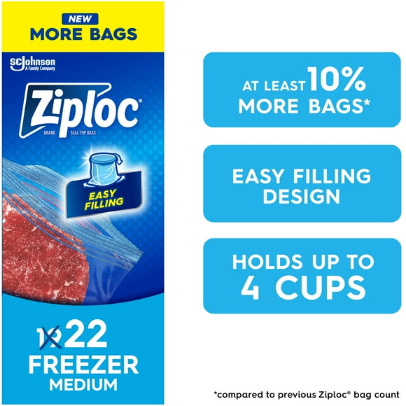 Ziploc® Freezer Bags with Stay Open Technology, Medium, 19 Bags