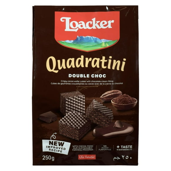 Loacker Quadratini Wafer Double Chocolate Bite Size Baked Cookies 250GR, 250G