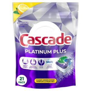 Cascade Platinum Plus Dishwasher Pods, Dish Detergent ActionPacs, Clean Lemon, 21CT