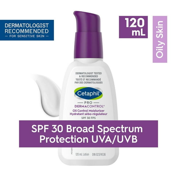 Cetaphil PRO DermaControl Oil Control Moisturizer SPF 30 With Zinc Complex | Broad Spectrum Protection With Matte Finish | For Oily and Sensitive Skin | Dermatologist Recommended, 120ml