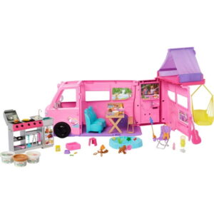 Barbie Dream Camper Playset with Roof Tent, BBQ Grill with Color-Change Feature & 60+ Accessories