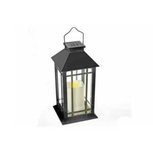 LED Solar Clear Glass Pane Lantern with Faux Candle Plain