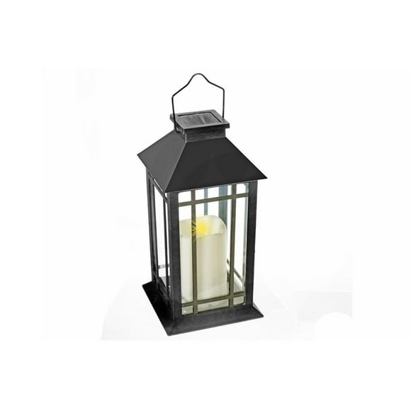 LED Solar Clear Glass Pane Lantern with Faux Candle Plain