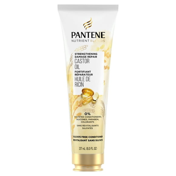 Pantene Castor Oil Nutrient Blends Sulfate Free Conditioner, Hair Strengthening Anti Frizz Damage Repair, Safe for Color Treated Hair, 237 mL