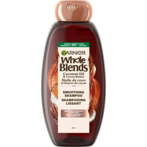 Garnier Whole Blends Coconut Oil & Cocoa Butter Smoothing Shampoo for Frizzy Hair, Up To 24 h Of Frizz Control, 650 mL
