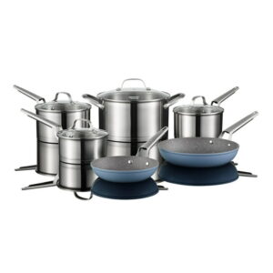Starfrit The Rock Wave 10-Pc Non-Stick Cookware Set, Durable Stainless Steel, Oven Safe, PFOA Free, Easy to Clean, Includes 2 Non-stick Fry Pans (8" and 10"), Rock.Tec / Wave.Tec technology