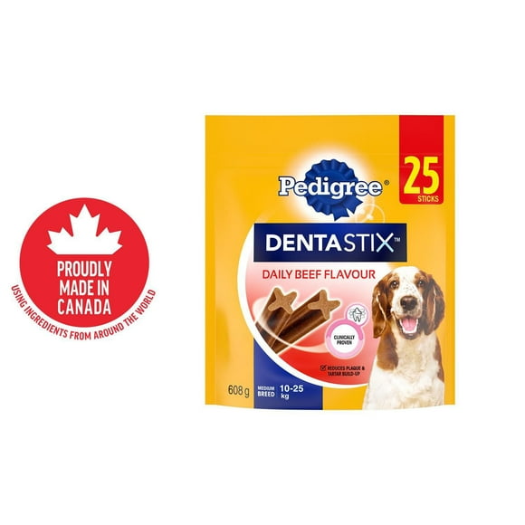 PEDIGREE DENTASTIX Oral Care Beef Flavour Adult Dog Treats - For Medium Breeds - Reduces Plaque and Tartar Buildup - 25 Sticks, 25-40 Treats