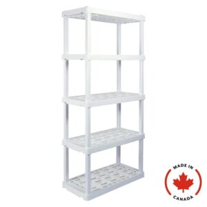 Hyper Tough Plastic Shelf Made In Canada 5-Tier 74"H x 18"D x 36"W White-750 lbs Total Capacity