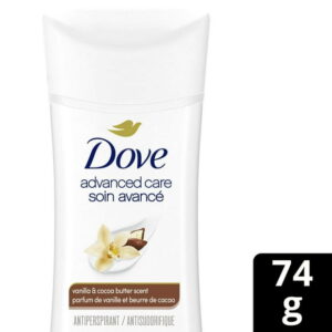 Dove Advanced Care Antiperspirant Deodorant for Women Vanilla & Cocoa Butter Scent with Pro-Ceramide Technology for Soft, Resilient Skin, 74g